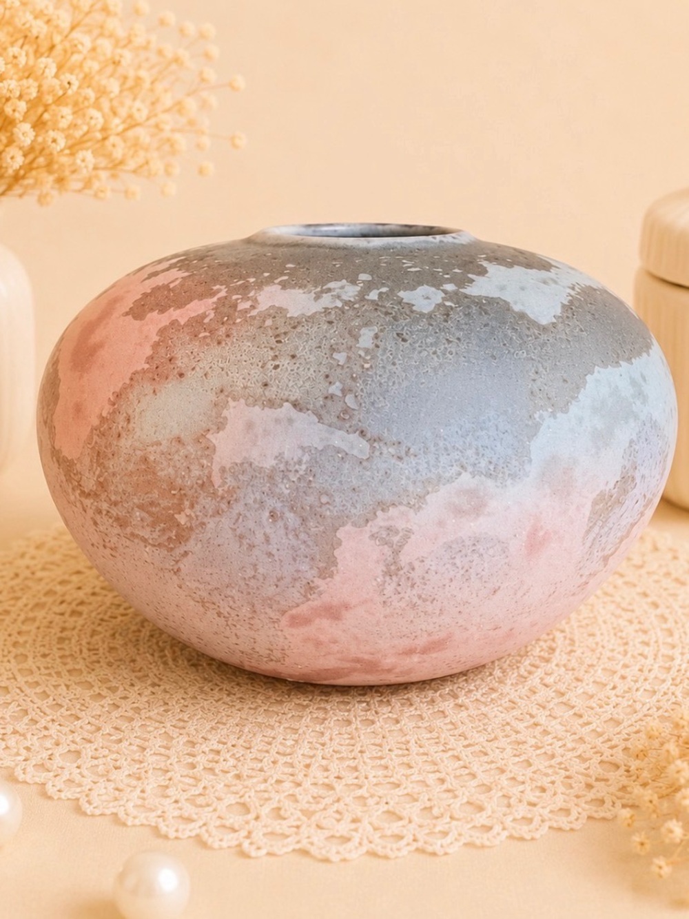 Raku Large Pottery Vase/Centerpiece signed Tony Evans